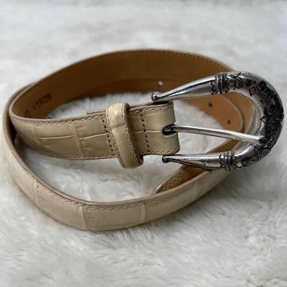 Brighton Women's Cream Crocodile Leather Belt Size Medium